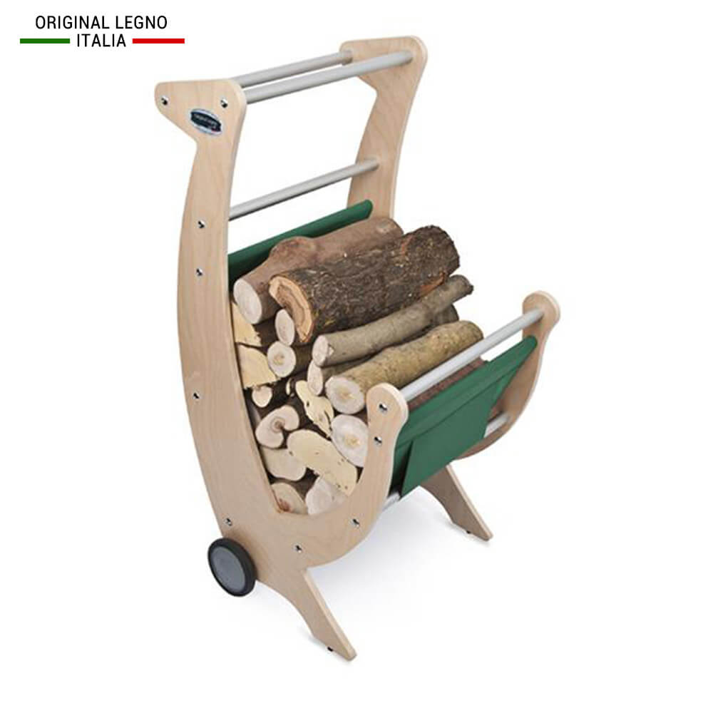 000409-1.jpg Carrello Portalegna in Legno Telo Verde o Marrone - immagine 1