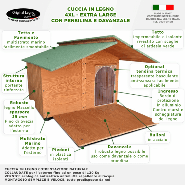 Cucce In Legno Gigante 4XL con Pensilina e Davanzale - immagine 3