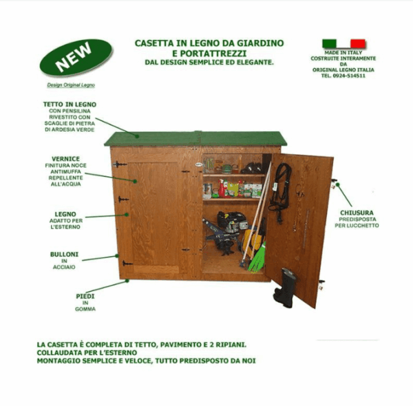 Armadio Porta Attrezzi da Esterno-Giardino in Legno in 2 misure "due porte" - immagine 9
