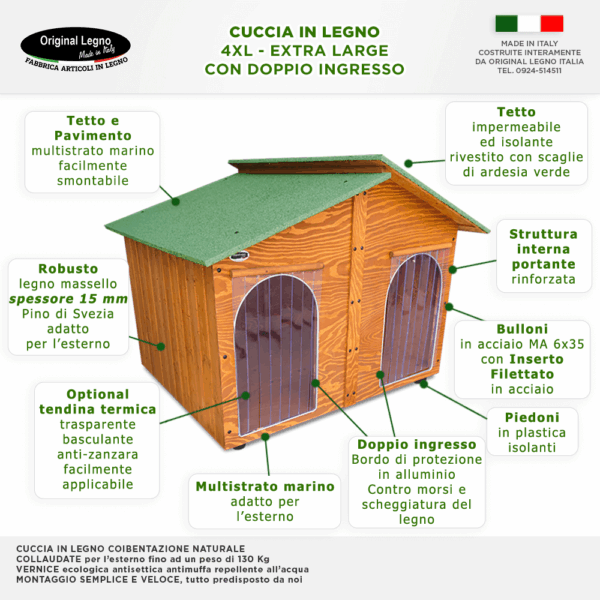Cucce in Legno Gigante 4XL Doppio Ingresso in 2 Versioni - immagine 4